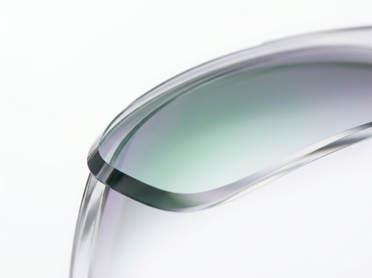 Close-up photograph of Averune polarized crystal lens with antireflective coating
